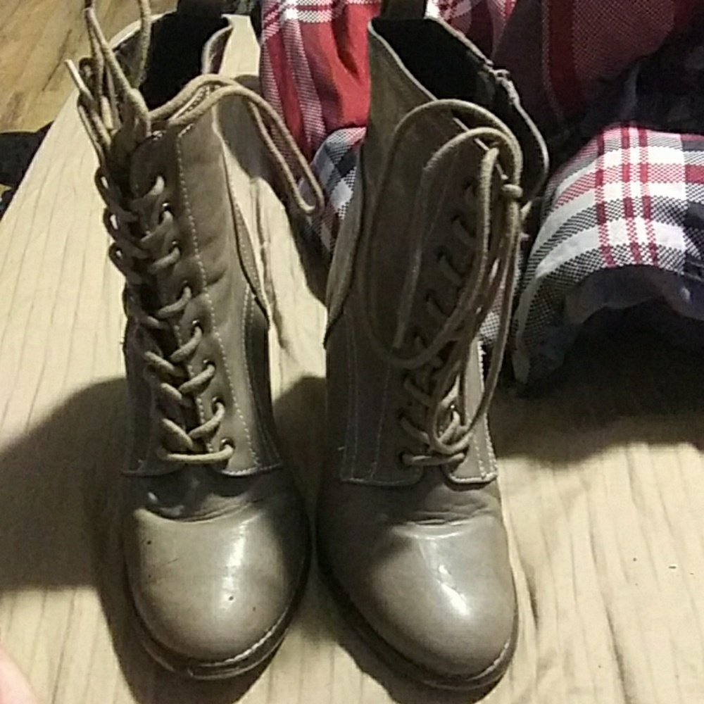 Camdie's High heel laced boots with zippers on -